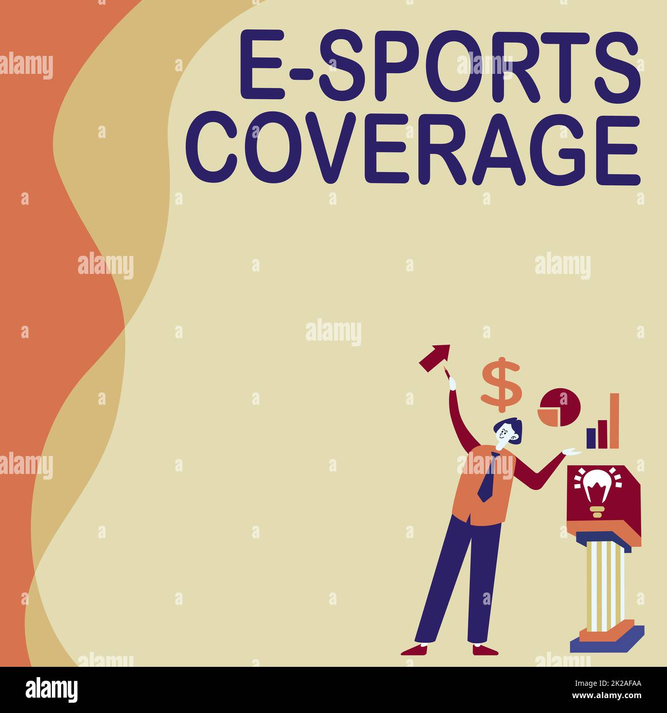 Inspiration mit dem Schild „E Sports Coverage“. Geschäftsansatz Live-Berichterstattung über den neuesten Sportwettbewerb Übertragung von Manstanding Alone Präsentation von Charts und neuen Finanzideen auf dem Podium. Stockfoto