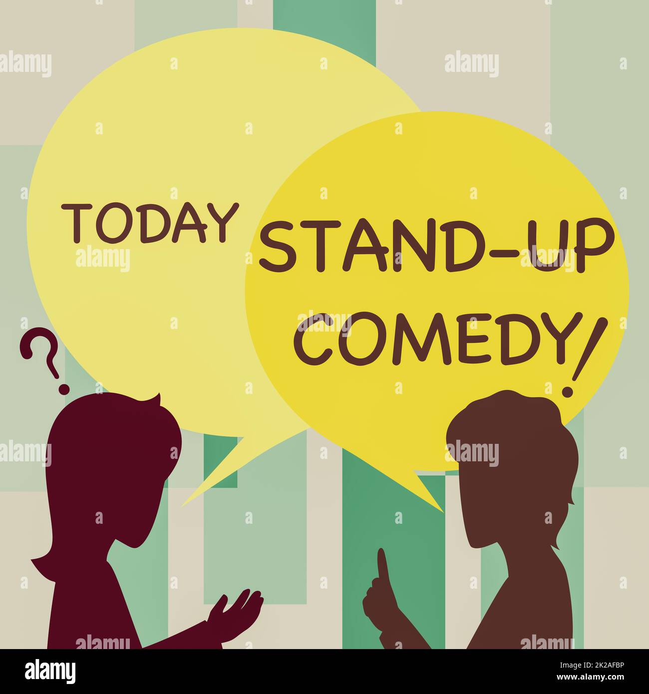 Inspiration mit dem Schild „Stand Up Comedy“. Geschäftsidee Comedian tritt vor dem Live-Publikum auf Paare zeichnen mit der Chat Cloud sprechen Ideen austauschen. Stockfoto