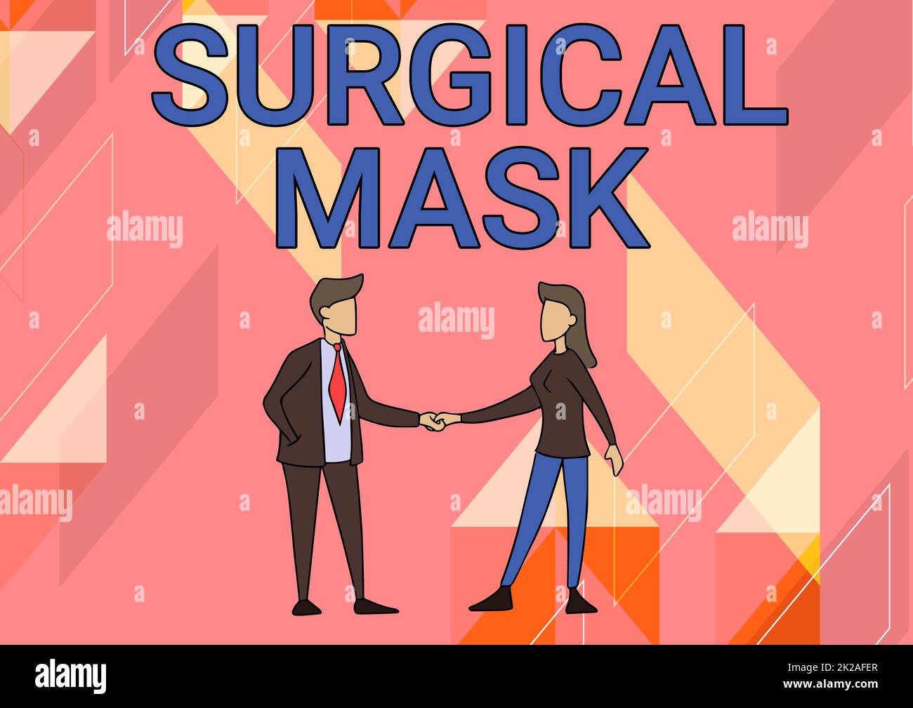 Textzeichen mit Operationsmaske. Geschäftsansatz von Gesundheitsfachleuten während der Operation und während der Pflege Mann und Frau stehen sich gegenüber Hände halten. Stockfoto