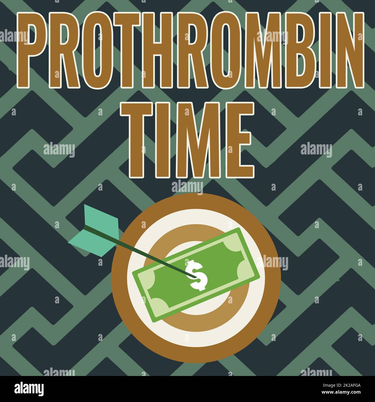 Konzeptionelle Darstellung der Prothrombinzeit. Word für Evaluate Your ability to appropriate forming Blood coagts Currency Pinned Through Target by Arrow (Bewertung Ihrer Fähigkeit, Blutgerinnsel angemessen zu bilden Währung, die durch Target by Arrow mit einer Beschreibung der Finanzplanung Stockfoto