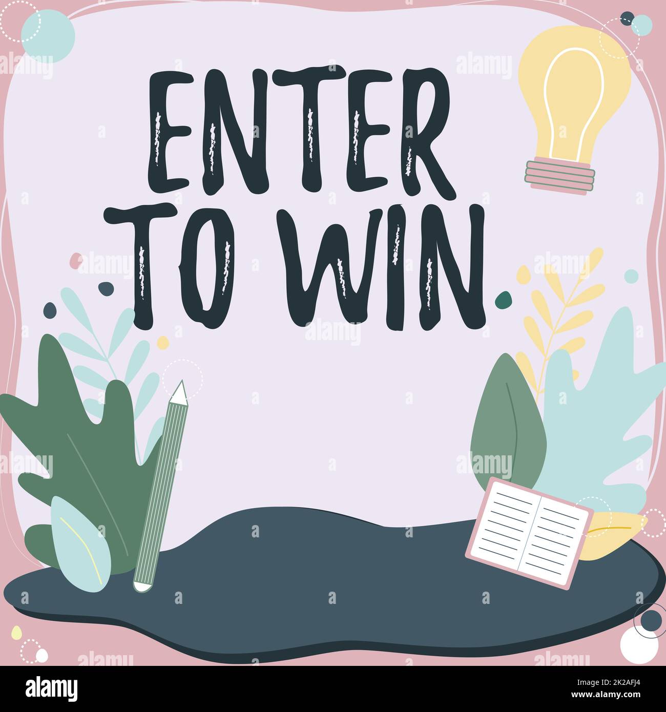 Konzeptionelle Darstellung Enter to Win. Konzeptfoto-Gewinnspiel versucht, den großen Preis zu gewinnen: Lotterie Textrahmen umgeben von verschiedenen Blumen Herzen und Blätter Stockfoto