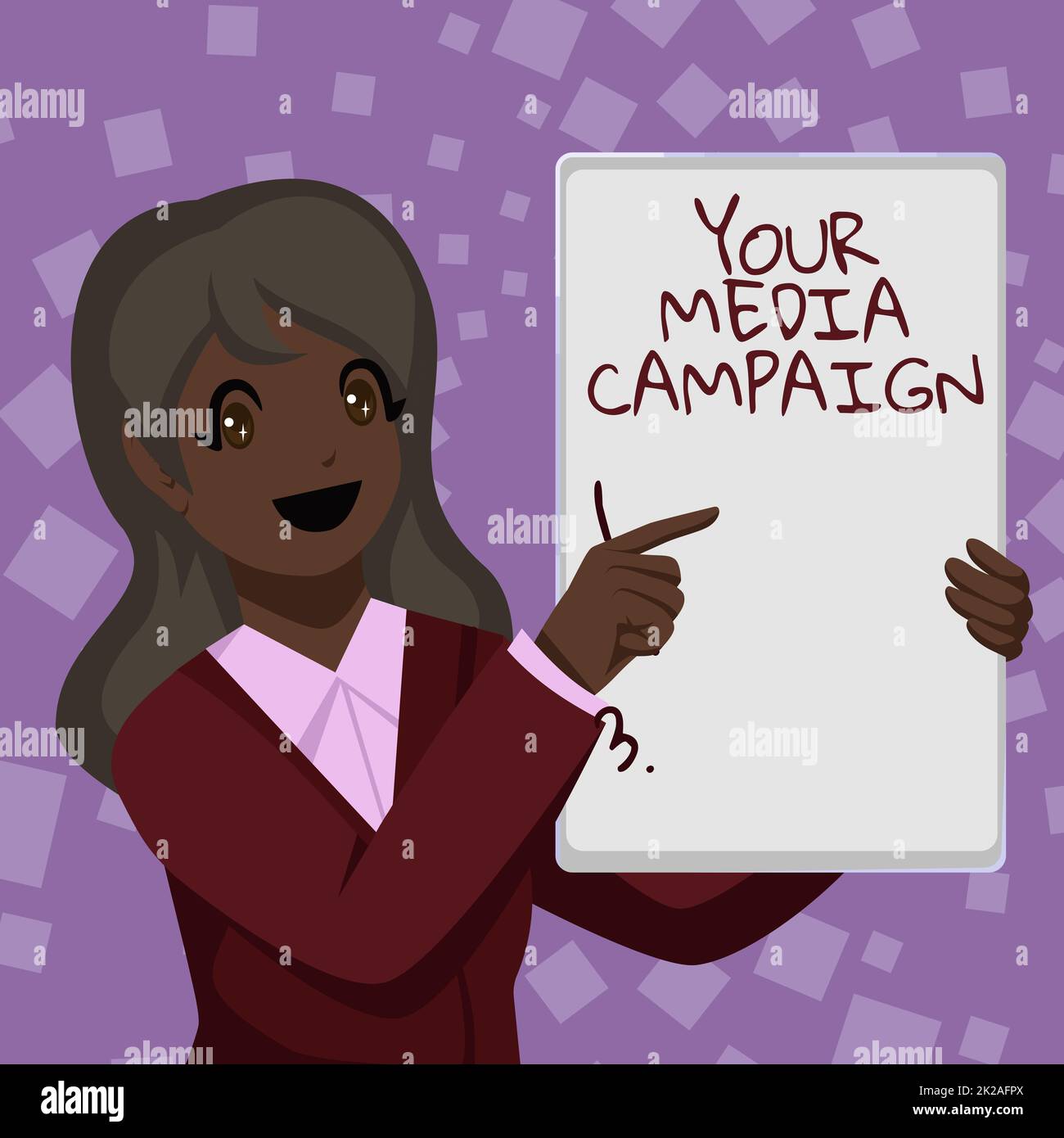 Schreiben Sie Ihre Medienkampagne mit der Hand. Geschäftskonzept Werbung Unternehmen erfolgreiche Marketingstrategien Business Woman Drawing Holding Blank White Board präsentiert Ankündigungen Stockfoto