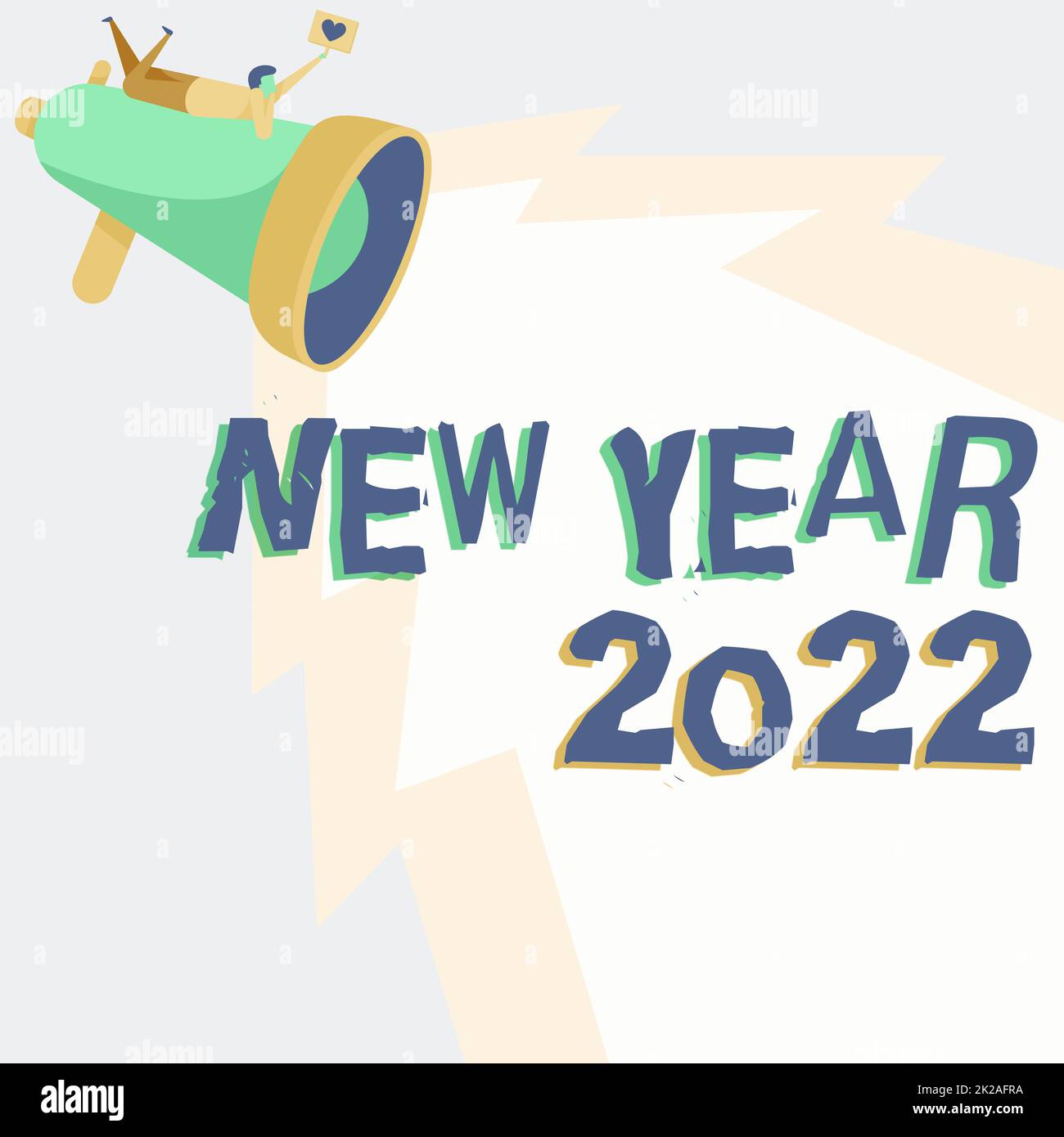 Konzeptüberschrift Neujahr 2022. Wort geschrieben auf Gruß feiert Feiertag Fresh Start Best Wishes man Drawing on Megaphone Producing Lighting Making Lovely Message. Stockfoto