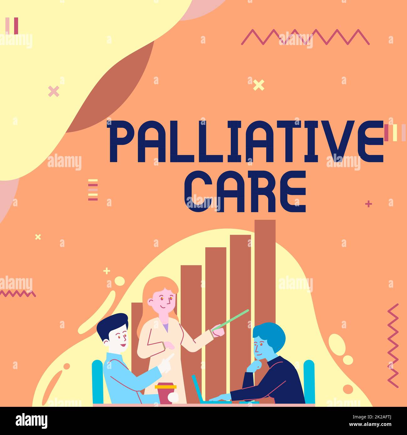 Text mit Inspiration Palliative Care. Internet-Konzept spezialisierte medizinische Versorgung, um mit einer schweren Krankheit zu zeigen Lady Drawing erklärt ihrem Teamkollegen Prozessschritte. Stockfoto