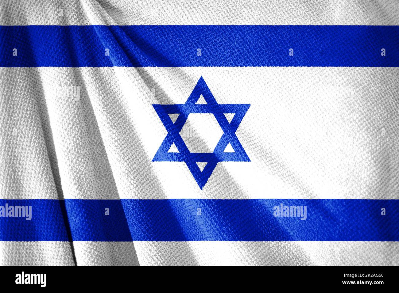 Israelische Flagge auf der Handtuchoberfläche abgebildet mit Stockfoto