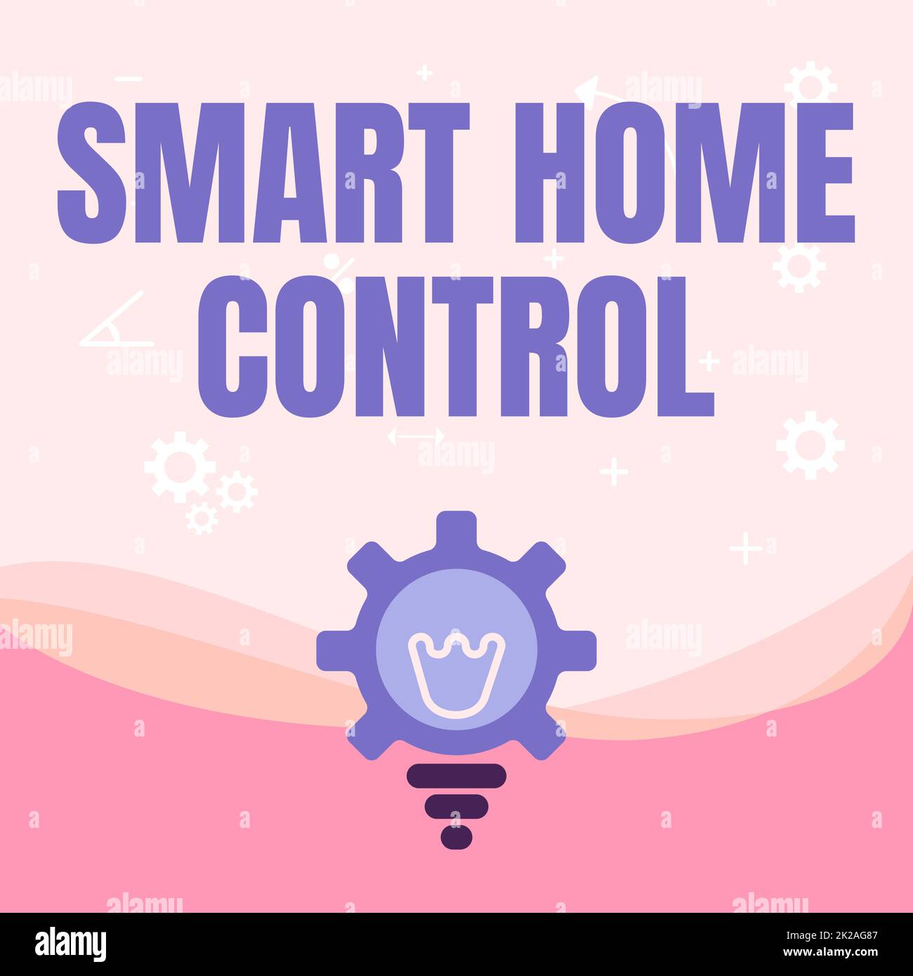 Textschild mit Smart Home Control, Geschäftsidee Internet der Dinge Technologie des Automatisierungssystems beleuchtete Glühlampe mit Getriebegehäuse zeigt Stockfoto