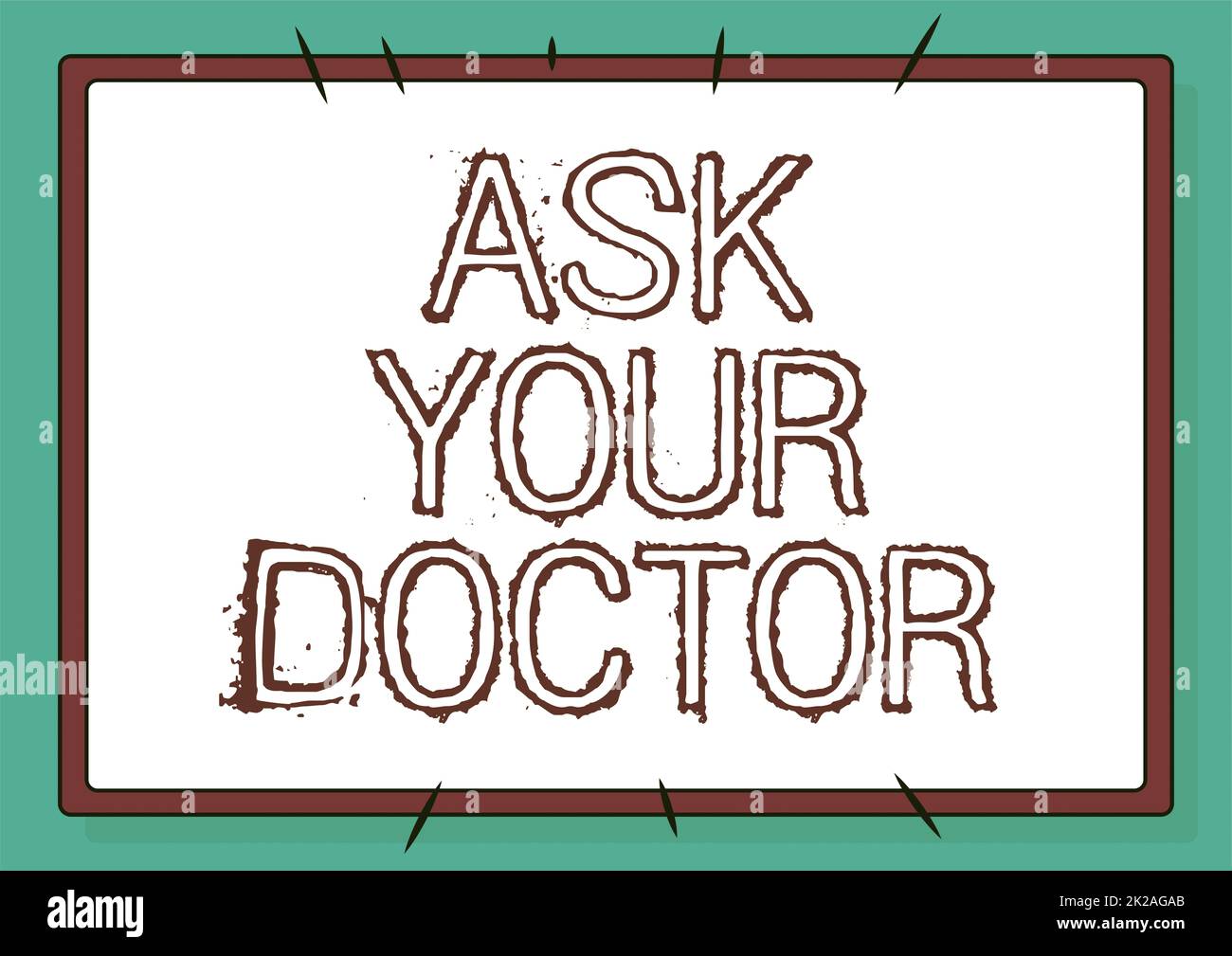 Textschild zeigt Fragen Sie Ihren Arzt, Wort auf der Suche nach Informationen oder Rat von einem Arzt geschrieben Linie illustrierte Hintergründe mit verschiedenen Stockfoto