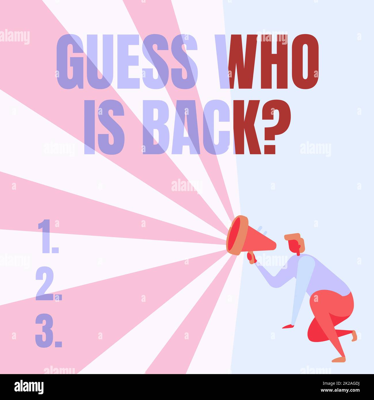 Handschriftentext Guess Who is Back Frage, Konzept bedeutet, jemanden zu fragen, der zurückkehrt Entmutigende Illustration einer Person, die mit Megap kniet Stockfoto