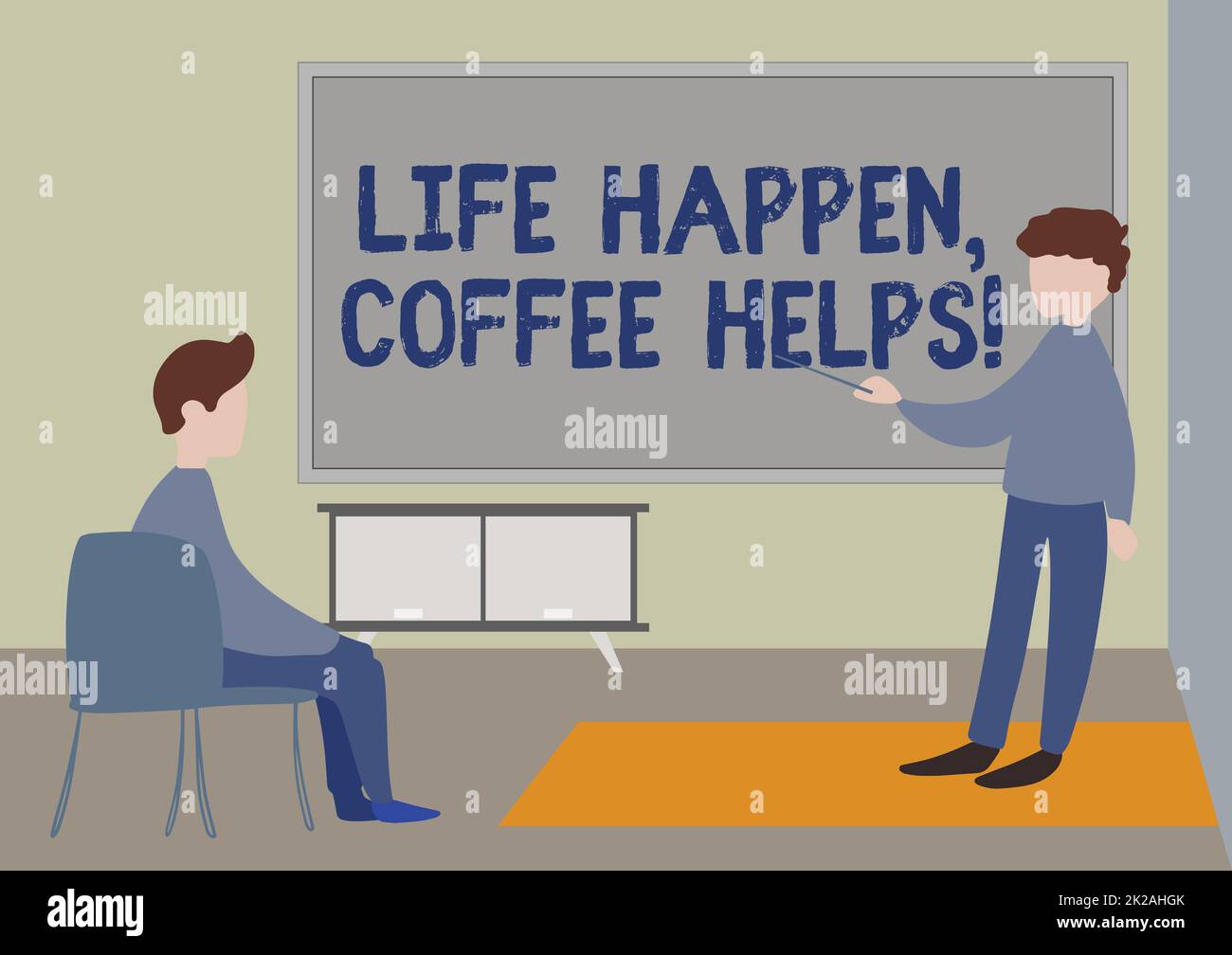 Text zeigt Inspiration Leben passiert, Kaffee hilft, Wort für heißes Trinken, während Probleme Probleme haben Lehrer und Schüler Zeichnen mit Klasse Priv Stockfoto