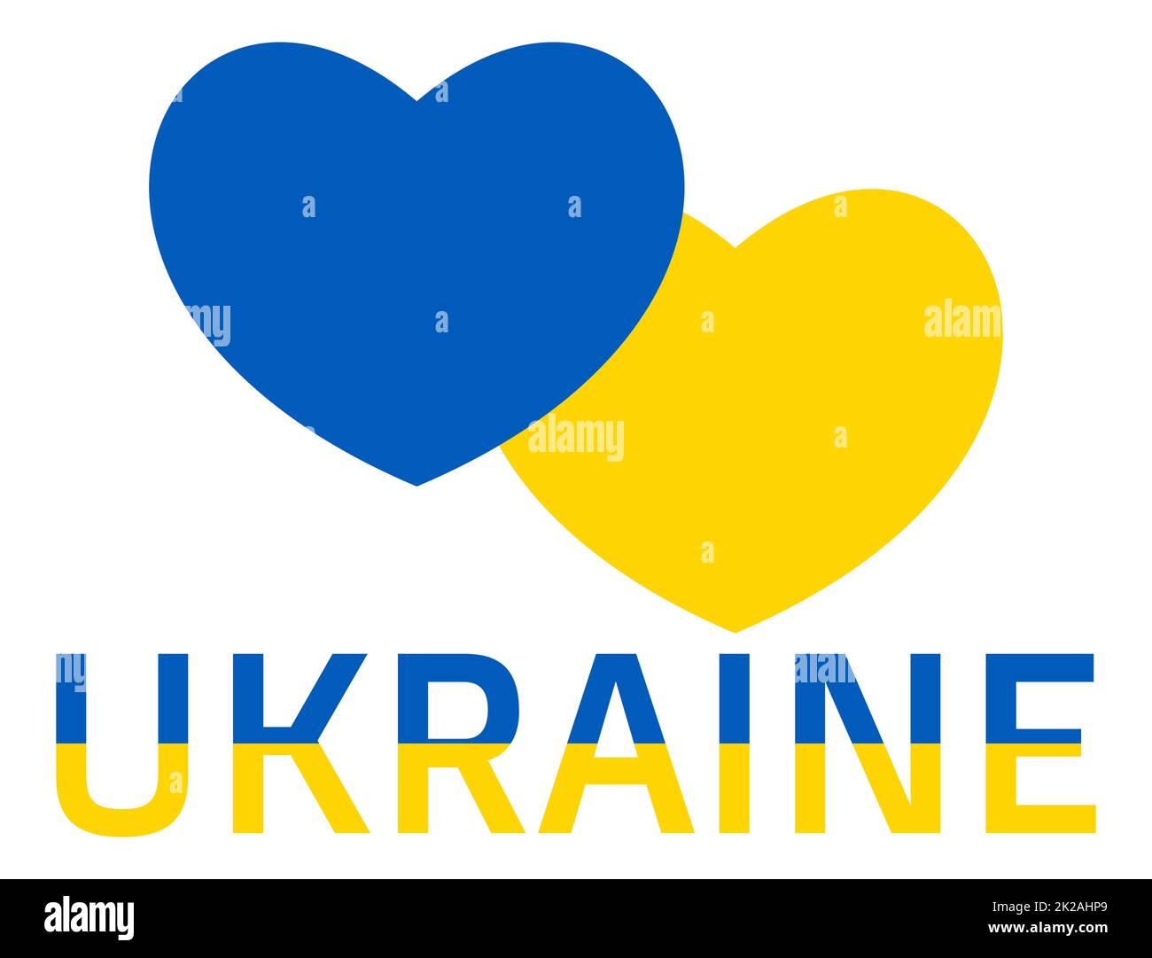 Abstrakte patriotische ukrainische Flagge mit Liebessymbol. Blaue und gelbe Friedenskonzeption in Form von zwei Herzen. Unterstützung des Landes während der Besatzung. Mit der Ukraine in seinem Herzen. Beenden Sie den Krieg. Stockfoto