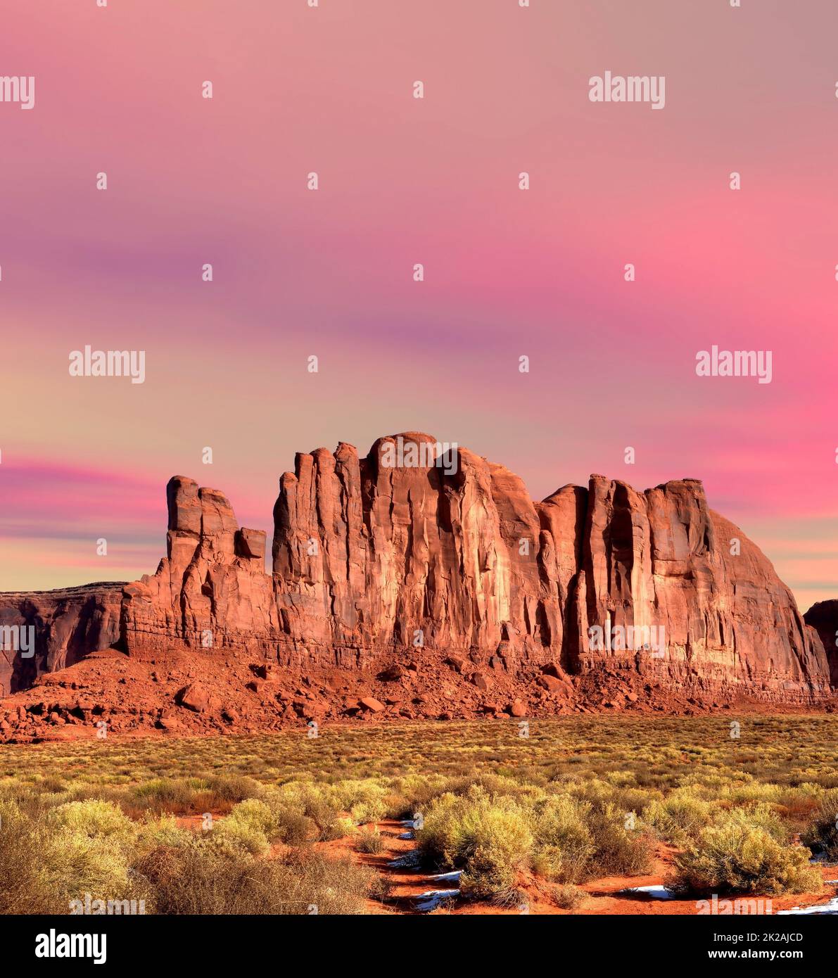 Pink Sunset Monument Valley Arizona Navajo Nation Stockfoto