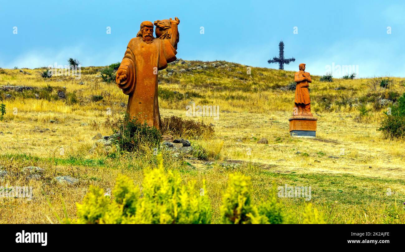 Statuen, Schöpfer des armenischen Alphabets. Stockfoto