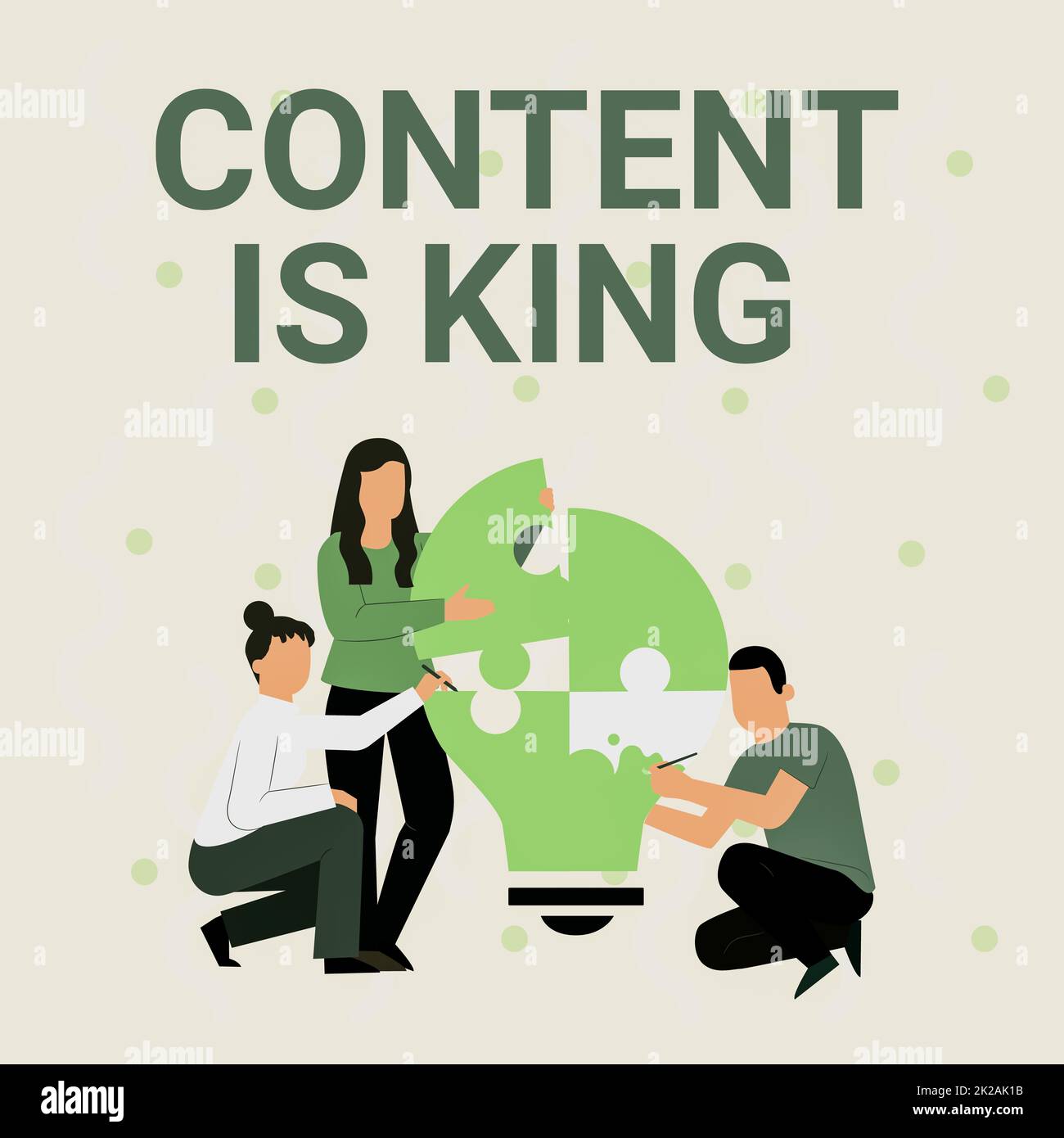 Text zeigt Inspiration Content is King, konzeptuelles Foto Online-Werbestrategie Suchmaschinen-Marketing Mitarbeiter Zeichnung einander helfen Bui Stockfoto