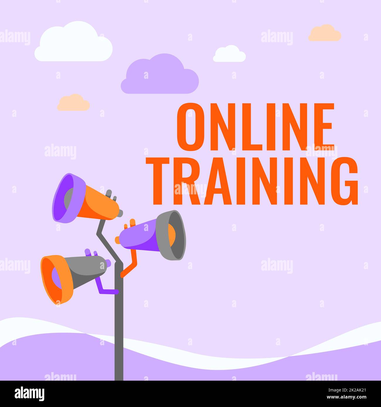 Text zeigt Inspiration Online-Training, Geschäftsidee Computergestütztes Training Distanz oder elektronisches Lernen Pole-Megaphone Zeichnung Ansagestellen Stockfoto