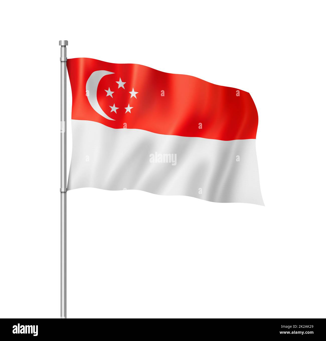 Singapurische Flagge isoliert auf Weiß Stockfoto
