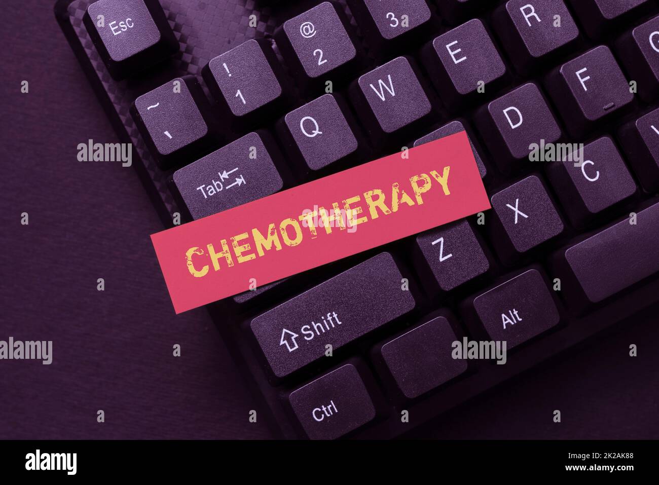 Text mit inspiratorischer Chemotherapie. Word for the treatment of disease by the use of Chemical Substances Reptyping Old Worksheet Data, Abstract Typing Online Reservation Lists Stockfoto
