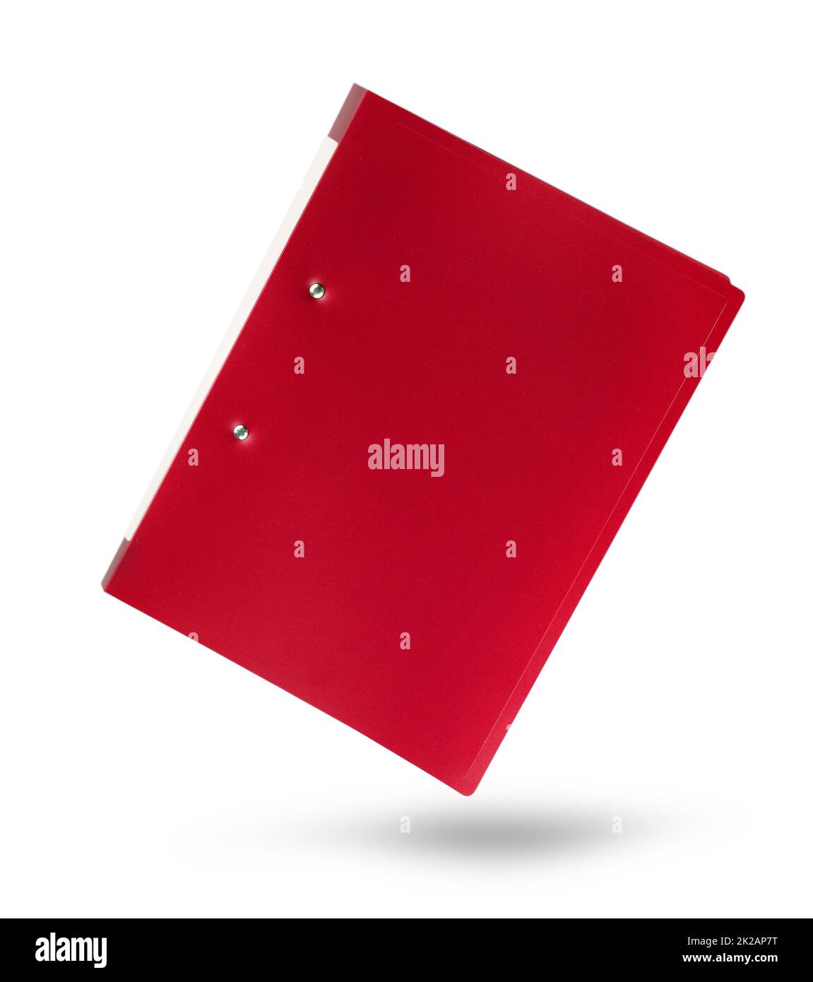 Office Red Folder zum Binden mit Schatten isoliert auf weißem Hintergrund. Stockfoto
