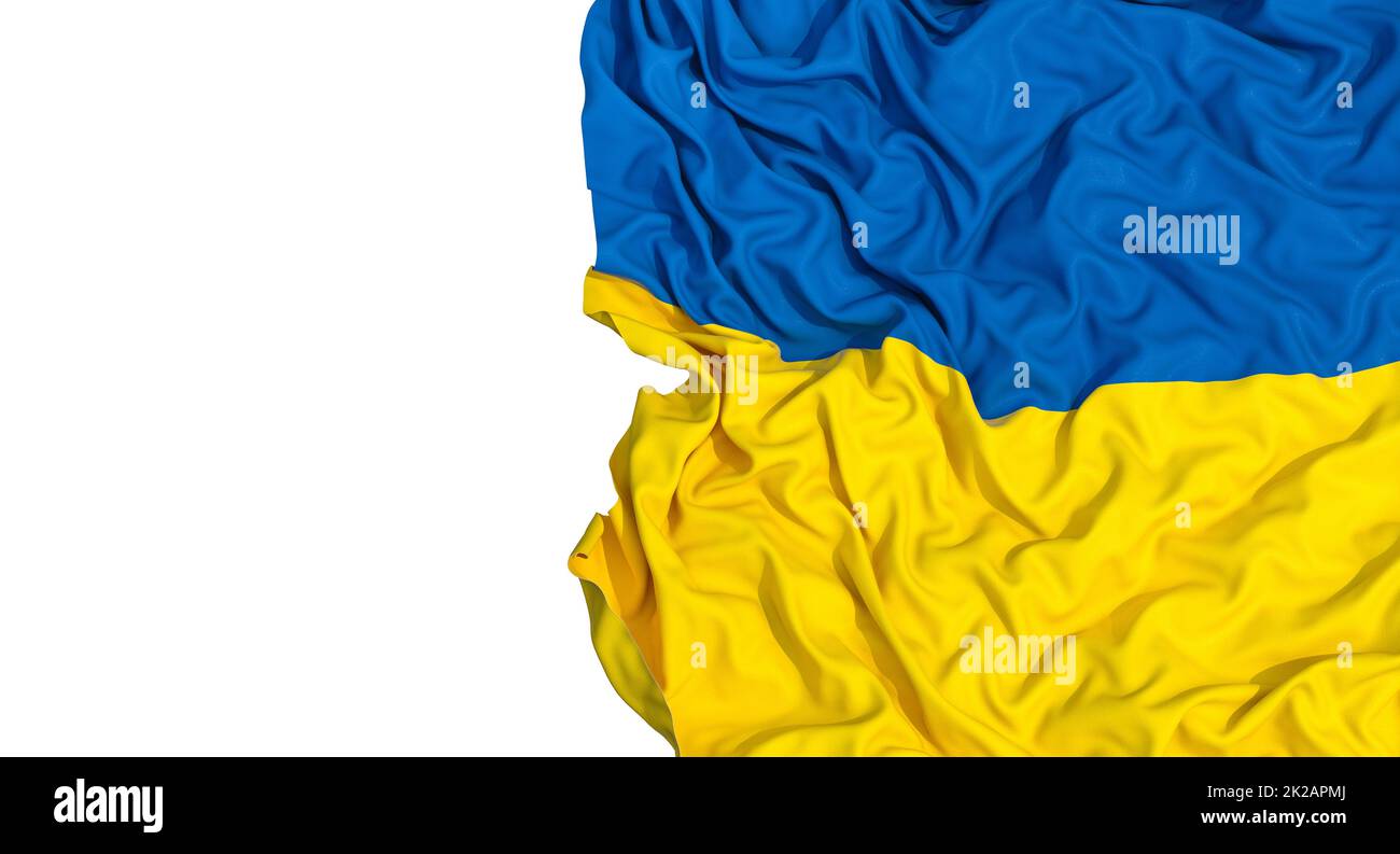 Ukrainische Flagge auf weißem Hintergrund. Stockfoto