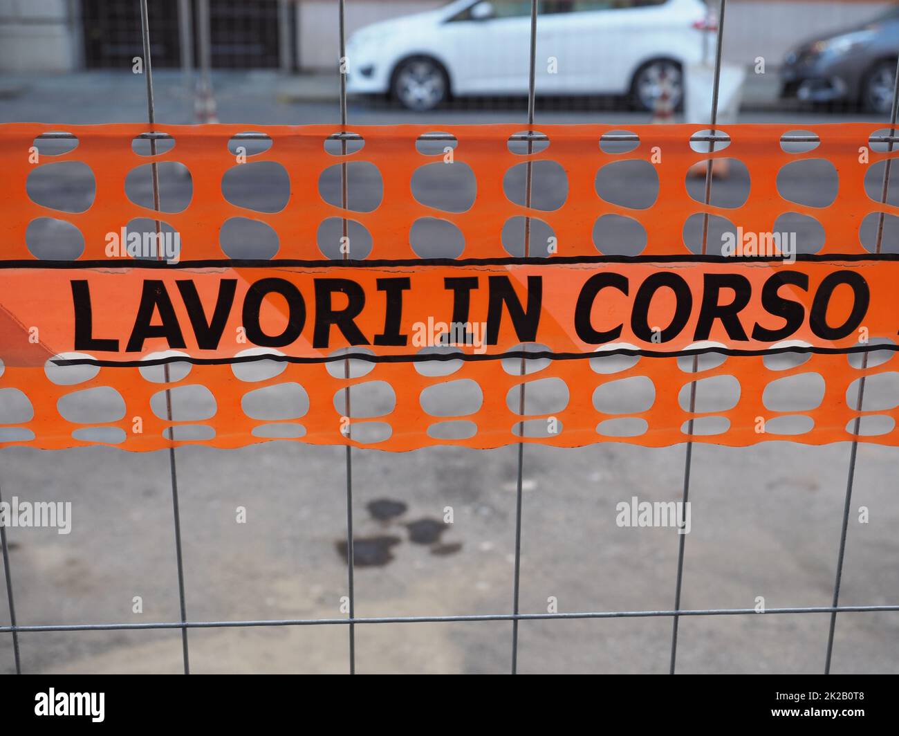 Lavori in corso (Straßenbauarbeiten) Stockfoto