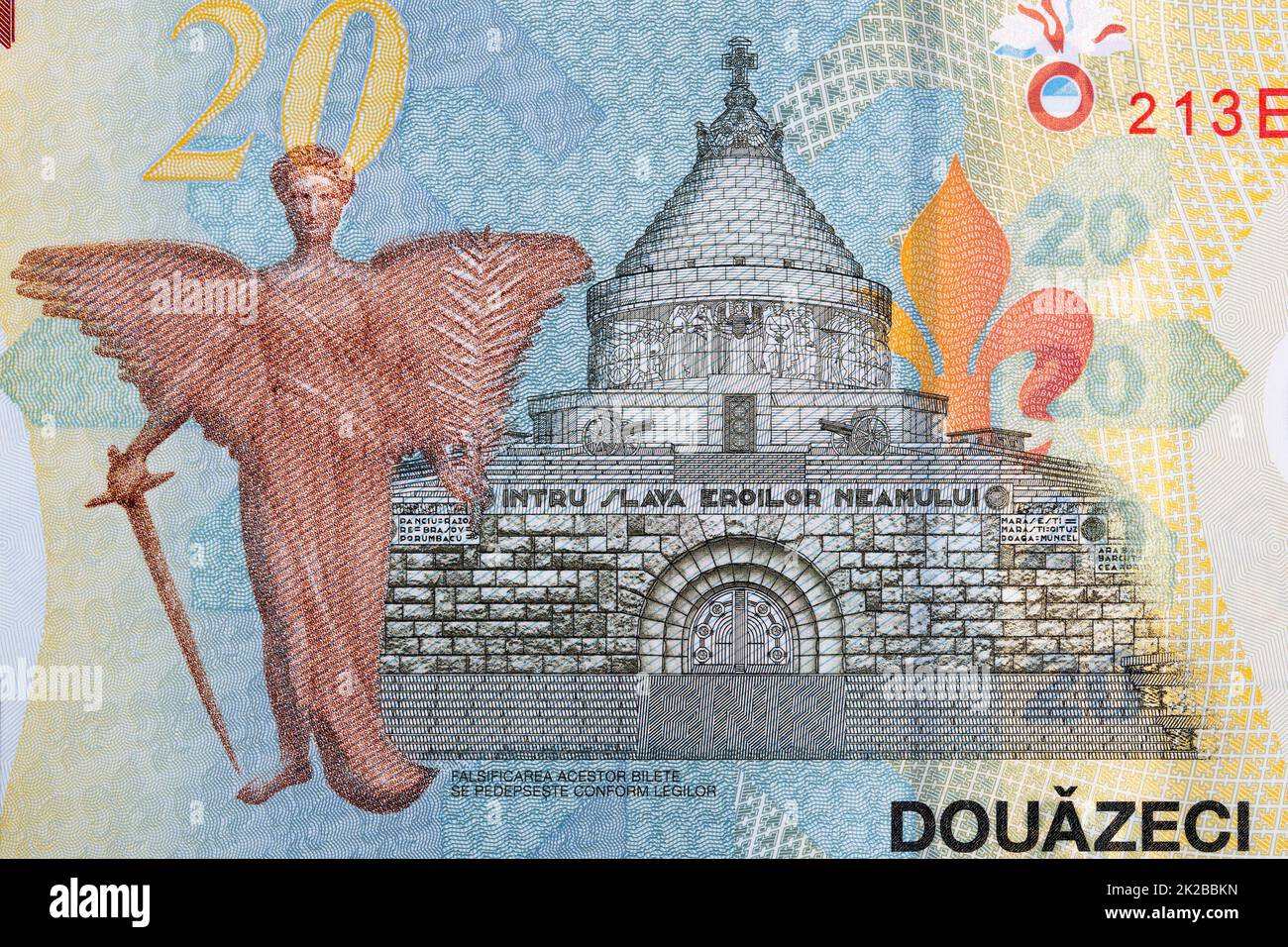 Mausoleum von Marasesti aus rumänischem Geld Stockfoto