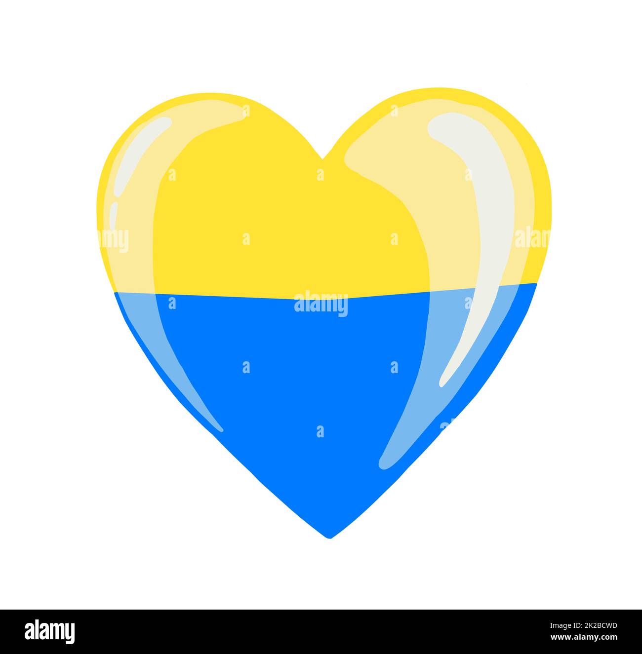 Herz in den nationalen Farben der Ukraine. Vektor-Illustration zur Unterstützung der Ukraine. Gelb-blaues Herz, T-Shirt-Print. Stop the war Concept. Stockfoto