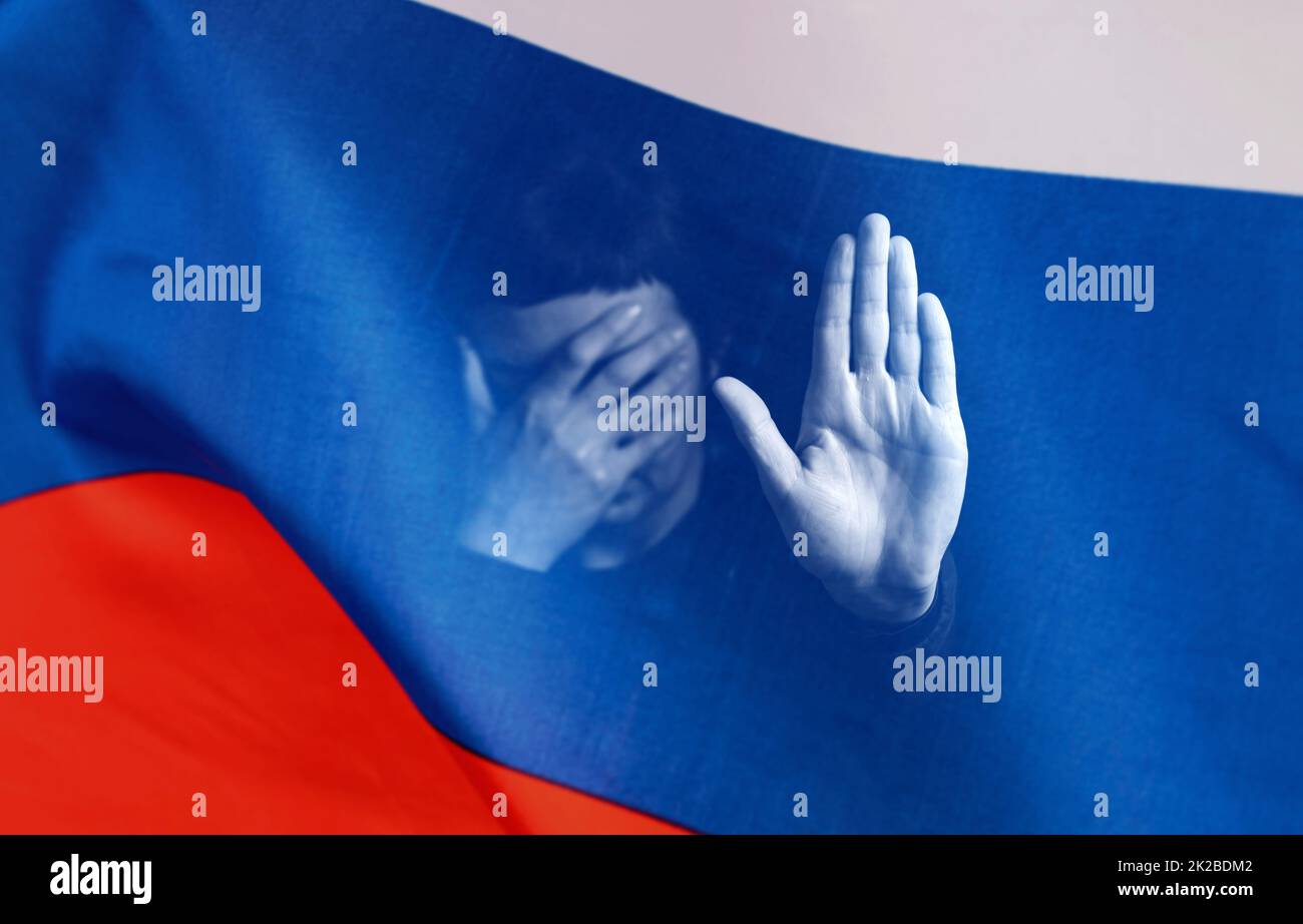 Krieg in der Ukraine. Stopp-Krieg-Konzept. Menschenrechtsverletzungen. Stockfoto