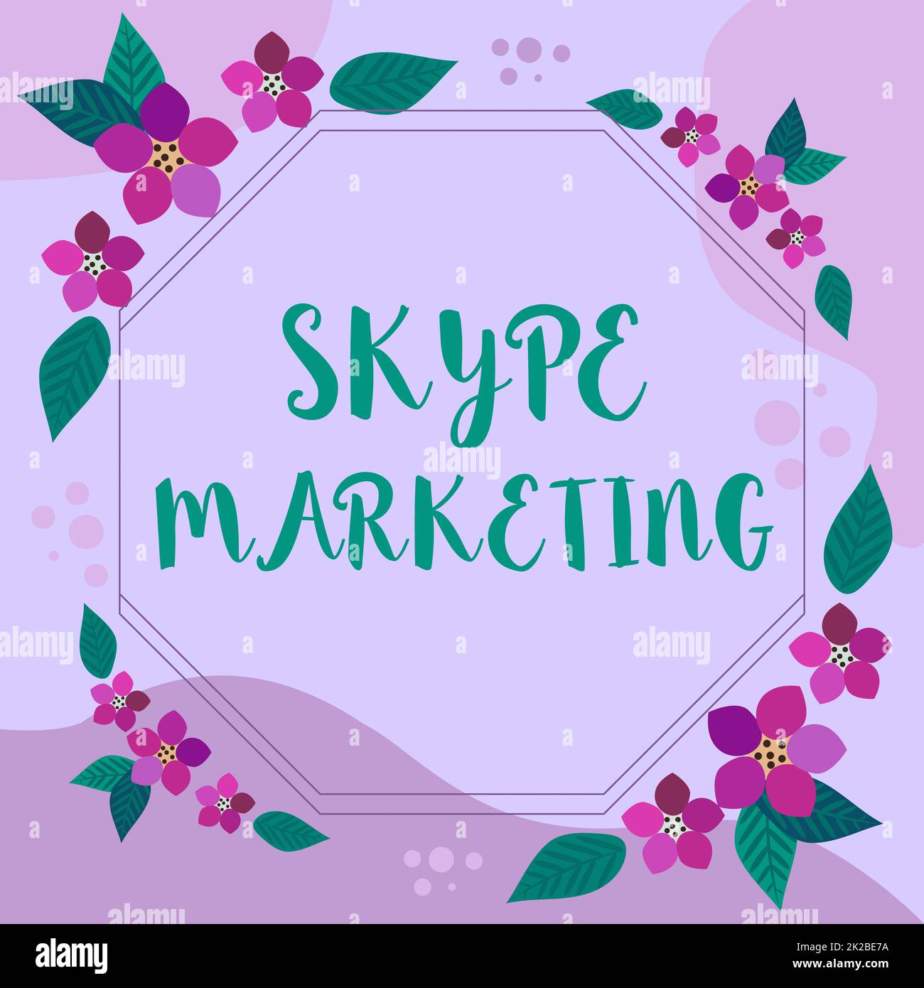 Textschild mit Skype Marketing, Business Schaufenster Apps, die auf die Bereitstellung von Video-Chat und Voice Frame mit bunten Blumen und spezialisiert Stockfoto