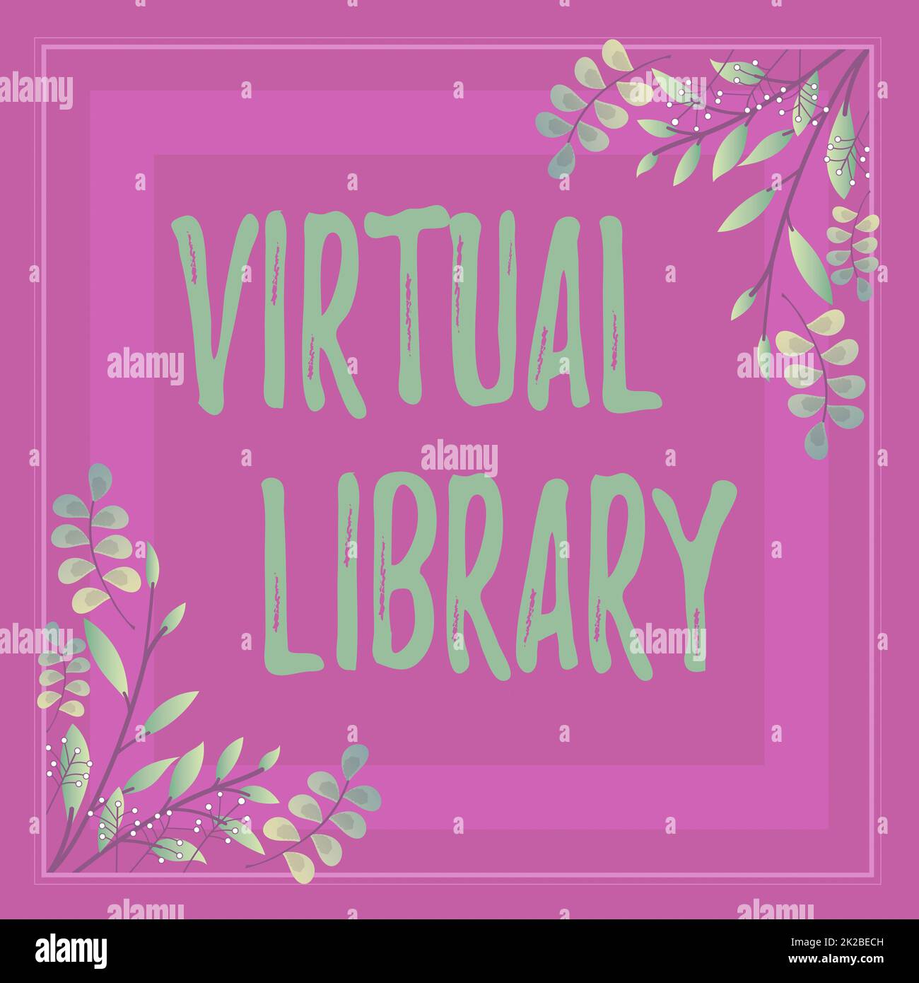 Text zeigt Inspiration Virtuelle Bibliothek, Business Ansatz Sammlung von Ressourcen auf Computersystemen Rahmen mit bunten Blumen geschmückt Stockfoto