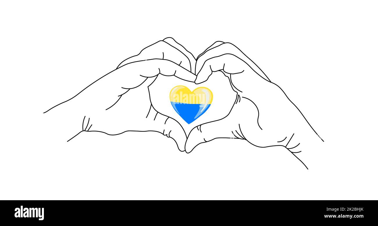 Bleiben Sie in der Ukraine. Vektor-Aufkleber zur Unterstützung der Ukraine. Gelb-blauer Hintergrund, T-Shirt-Print. Das Konzept der Krieg zu stoppen Stockfoto