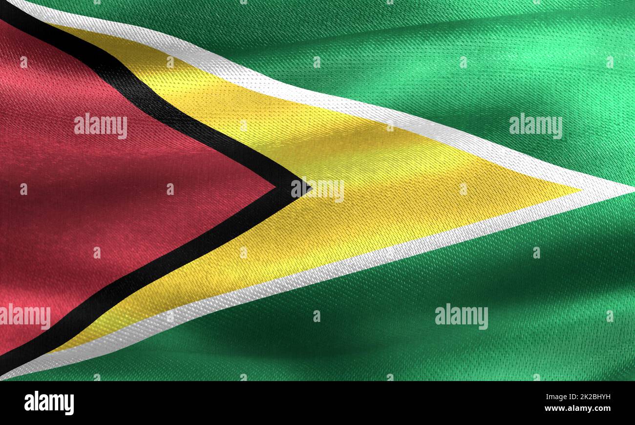 Guyana Flagge - realistische wehende Stoff Flagge Stockfoto