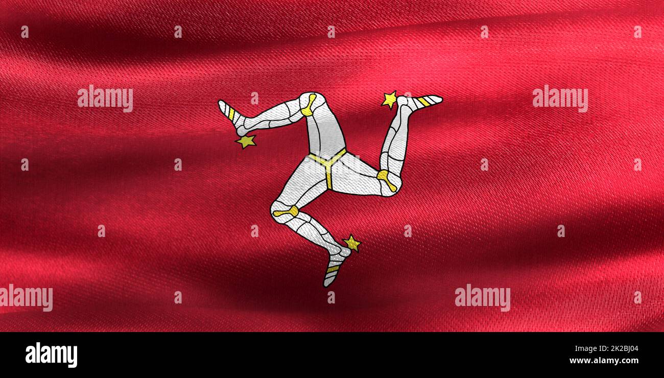 3D-Illustration einer Isle of man-Flagge - realistisch winkende Stoffflagge Stockfoto