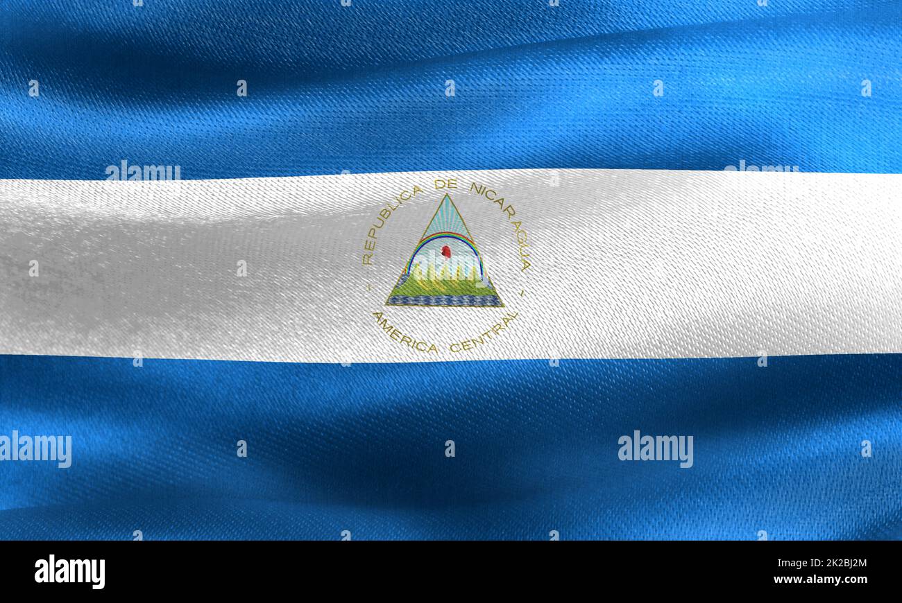 3D-Illustration einer nicaraguanischen Flagge - realistisch winkende Stoffflagge Stockfoto
