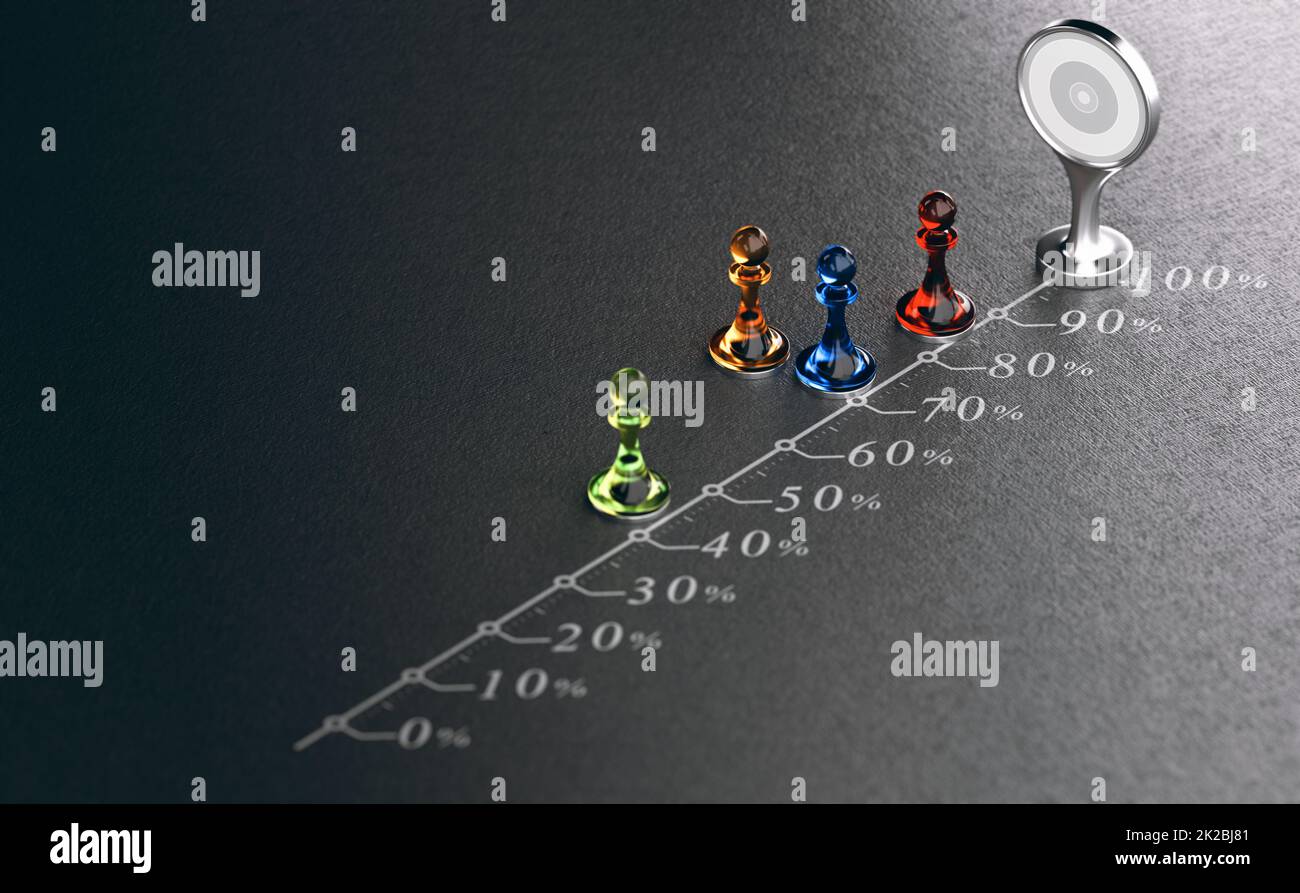 Persönliche Ziele erreichen. Fortschritt bei der Erreichung. Stockfoto