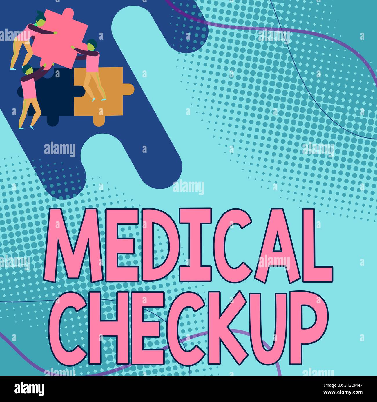 Textsymbol mit Anzeige der medizinischen Untersuchung. Konzept bedeutet gründliche körperliche Untersuchung zum Testen des Gesundheitszustands Team Halten Puzzleteile helfen einander bei der Lösung des Problems. Stockfoto