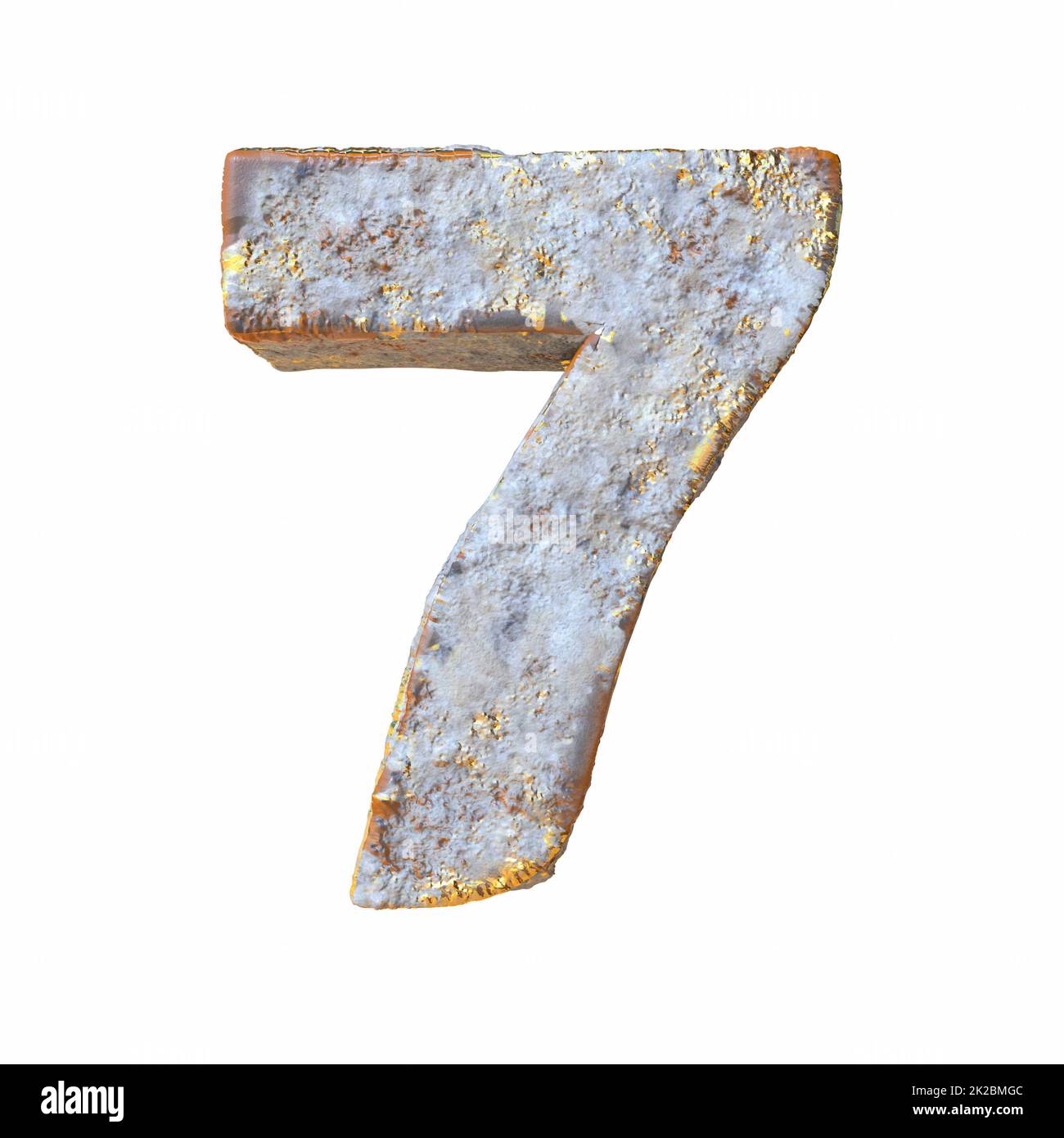 Stein mit goldenen Metallpartikeln Nummer 7 SIEBEN 3D Stockfoto