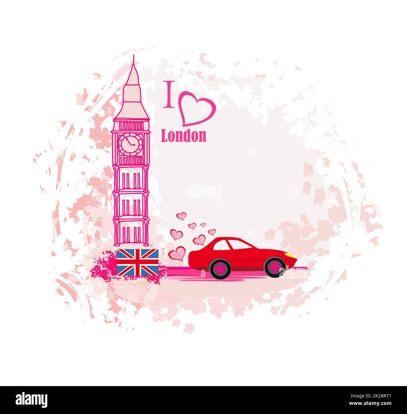 Blumenbanner mit Autoreisen in london Stockfoto