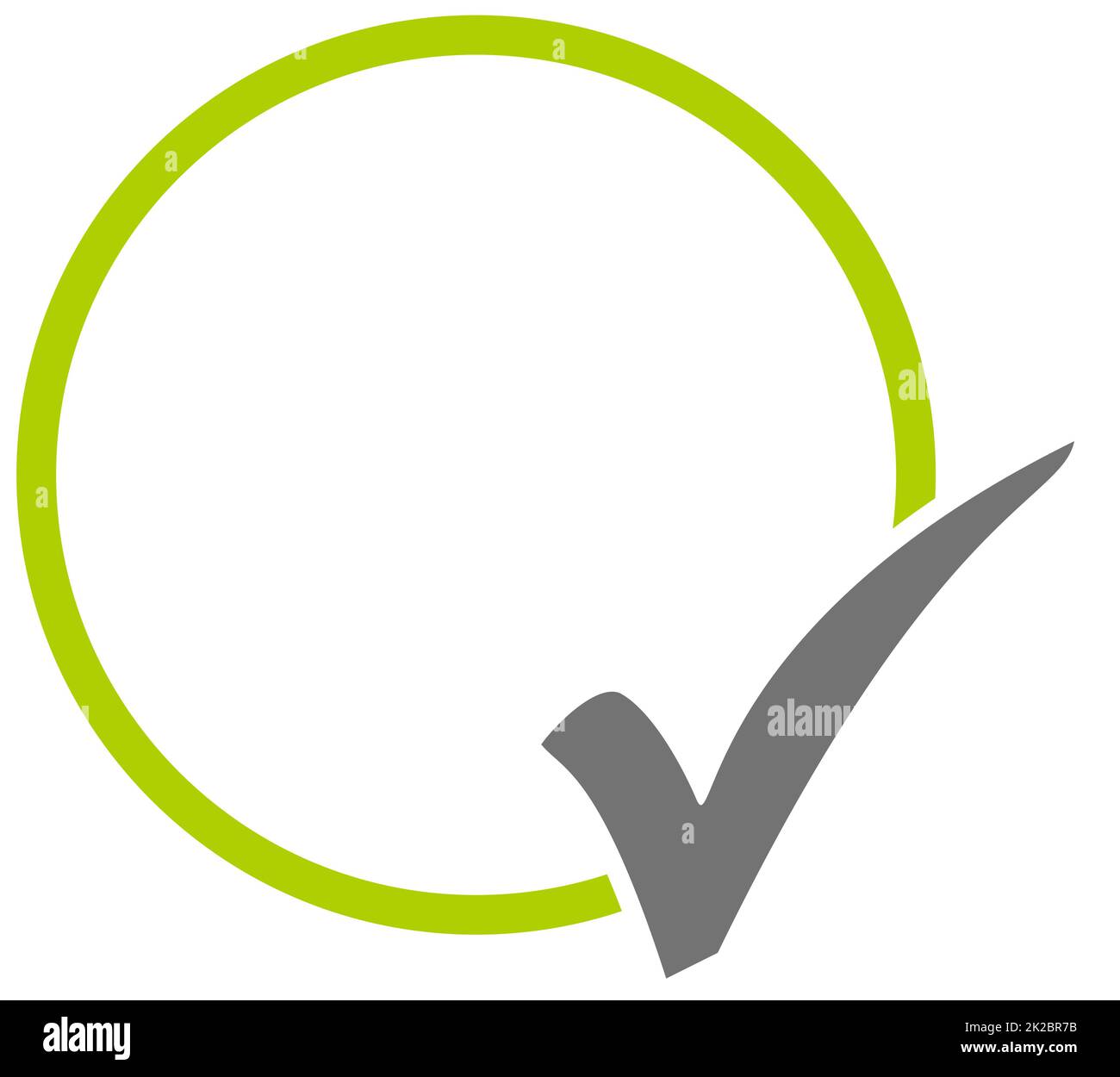 Button-Template: Leerer grüner Kreis mit grauem Häkchen Stockfoto