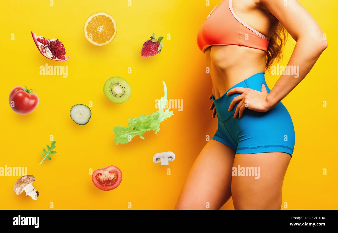 Frau mit körperlicher Fitness bereit, eine vegane Ernährung zu beginnen Stockfoto