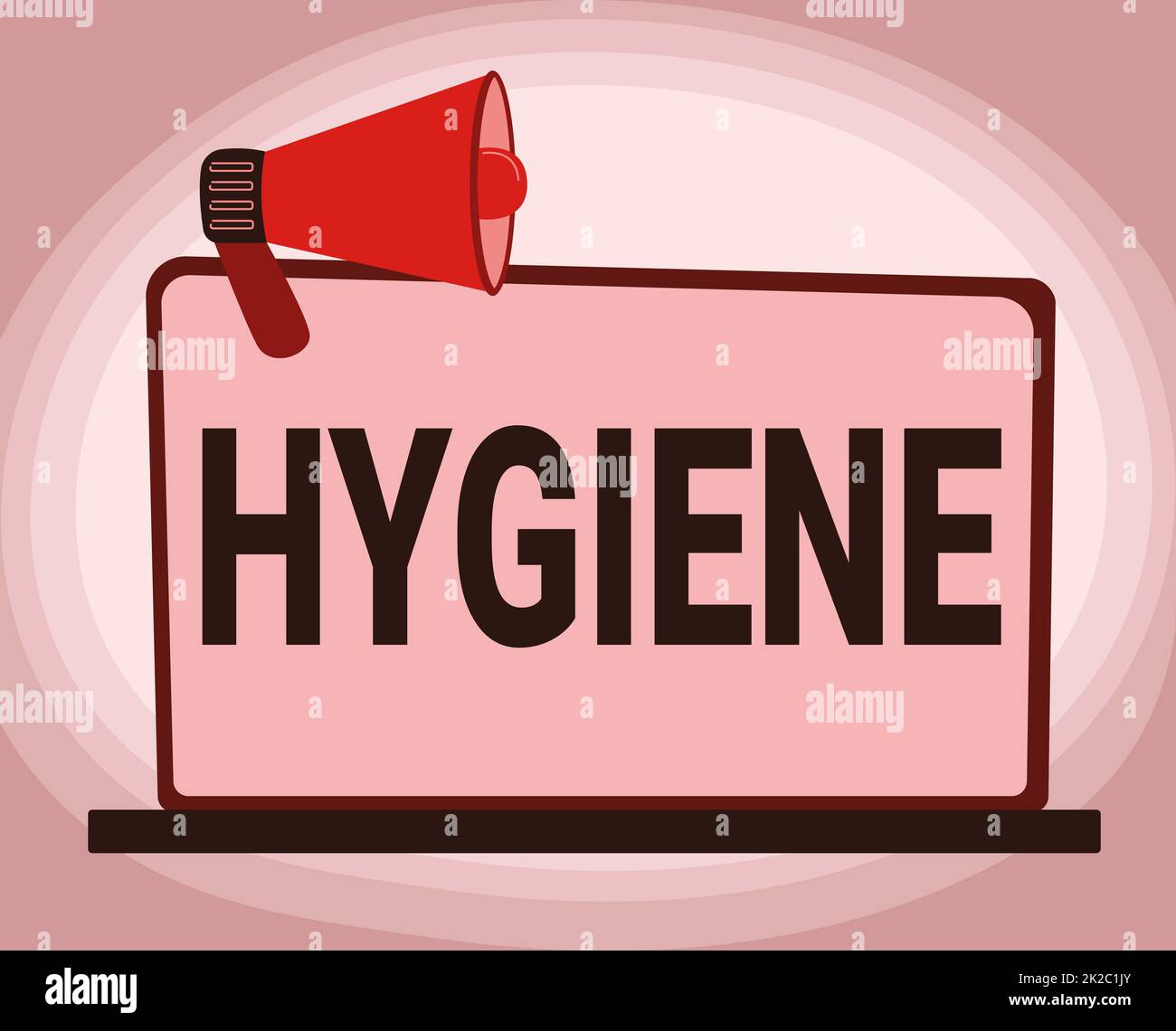 Schild mit Hygiene. Geschäftskonzeptstudie der Wissenschaft zur Etablierung und Erhaltung der Gesundheit Illustration von Megaphone auf Blank Monitor Making Announcements. Stockfoto