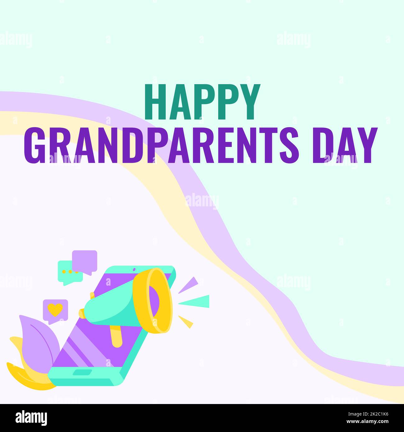 Handschrifttext Happy Grandparents Day (alles gute zum Großelterntag). Konzeptfoto Nationalfeiertag zur Feier und Ehrung der Großeltern Telefonzeichnung Teilen von Kommentaren und Reaktionen über Megaphone. Stockfoto
