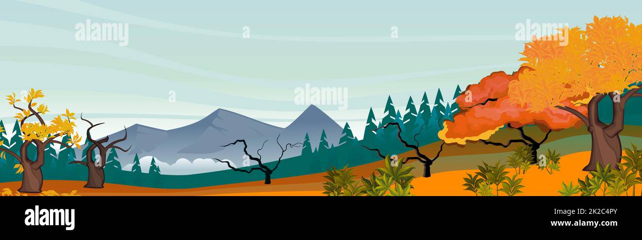 Herbstliche Berglandschaft, sonniger, heller Tag - Vector Stockfoto