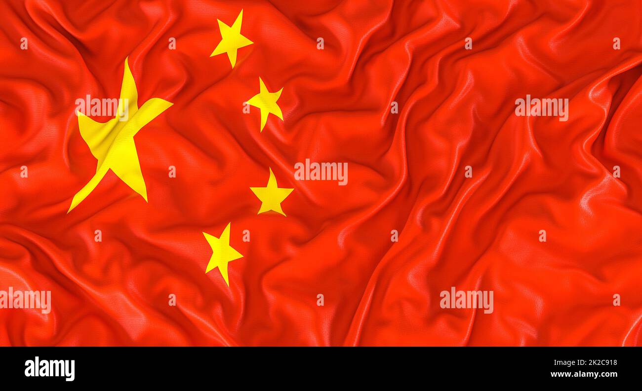 chinesische Flagge mit Wellen und Falten. Stockfoto