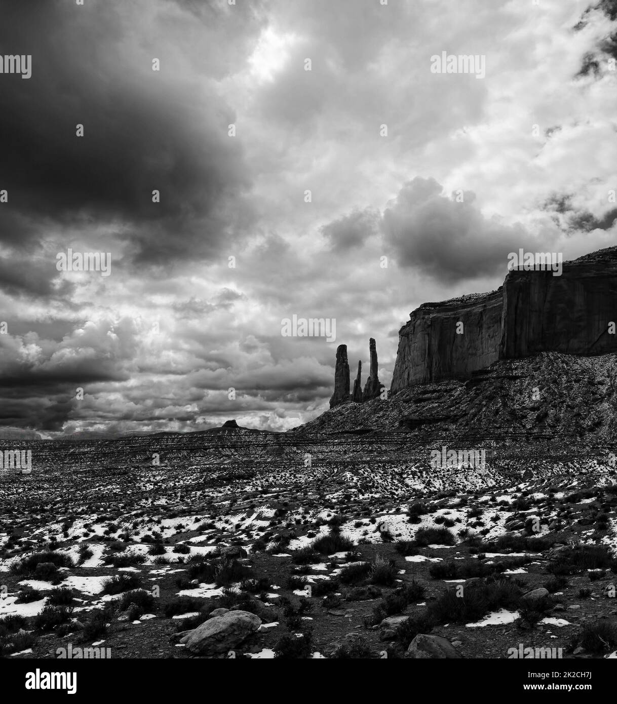 Black and White Monument Valley Wolkenkratzer Stockfoto