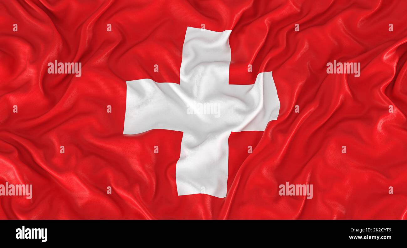 Flagge mit weißem Kreuz auf Rot der schweiz. Stockfoto