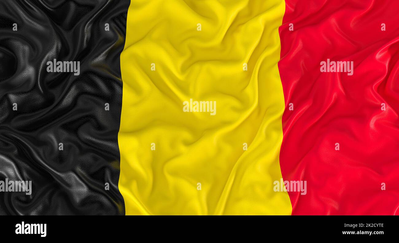 Die belgische Flagge wurde vom Wind geweht. Stockfoto