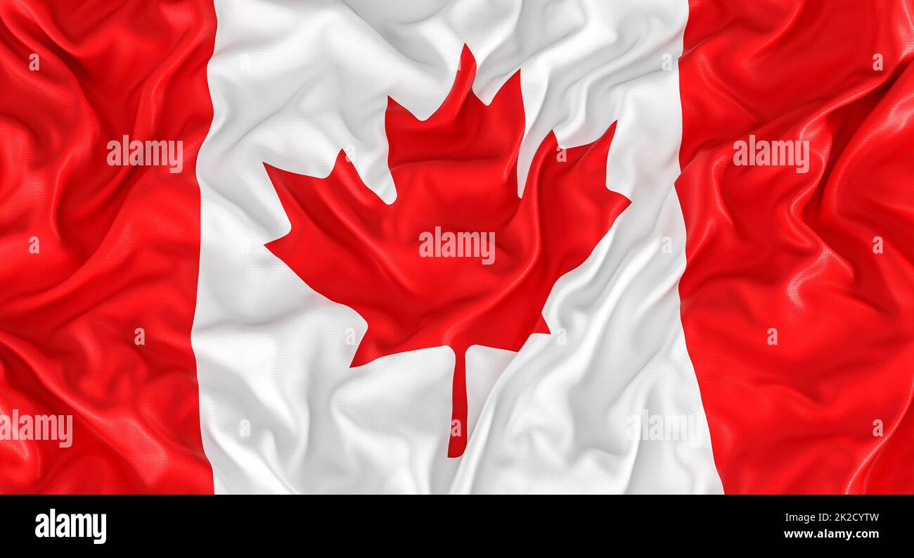 Kanadische Flagge mit Falten und Falten. Stockfoto