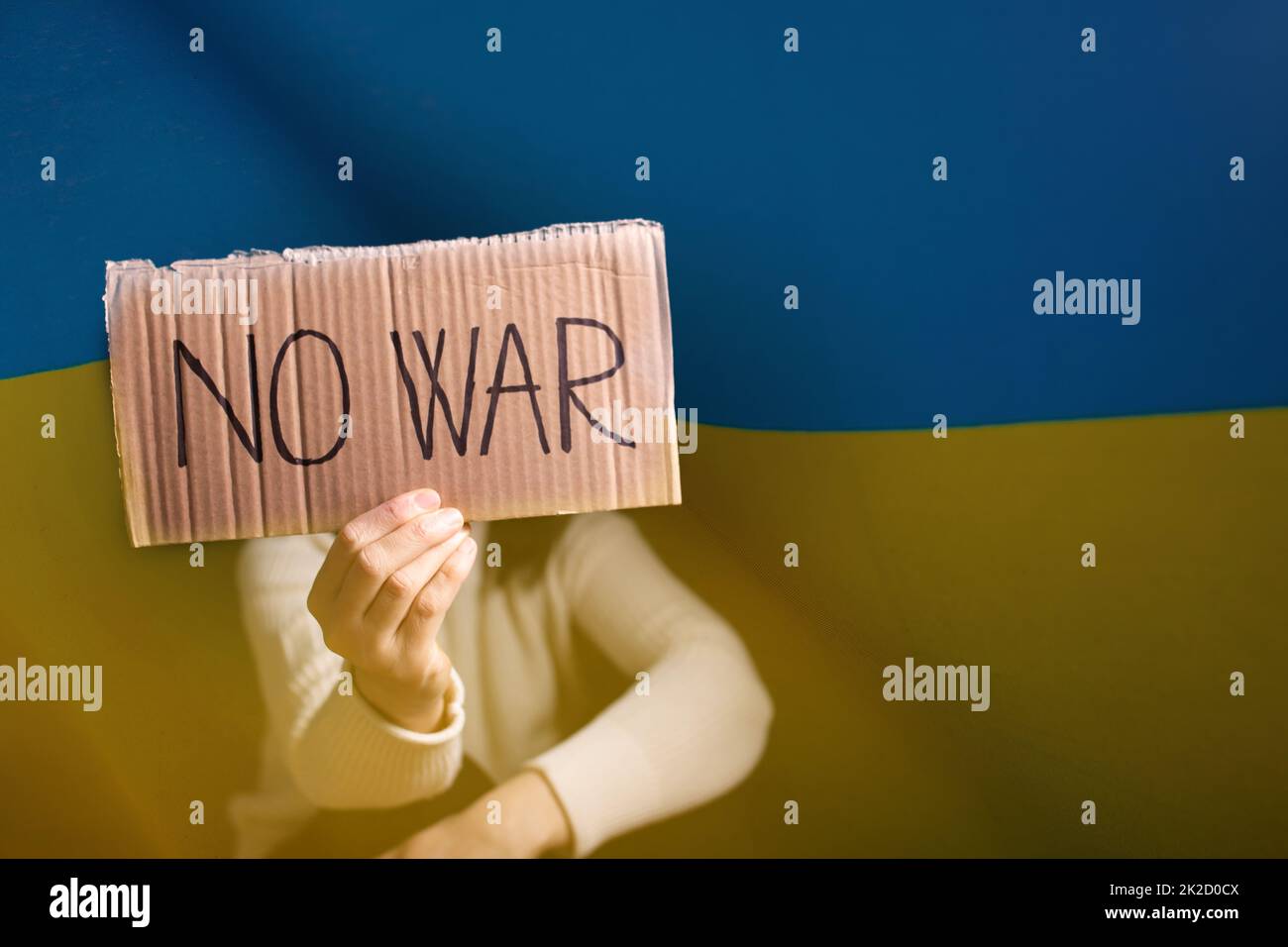 Konzept von "kein Krieg", "Stopp Krieg", "Stopp der russischen Aggression" in der Ukraine. Stockfoto