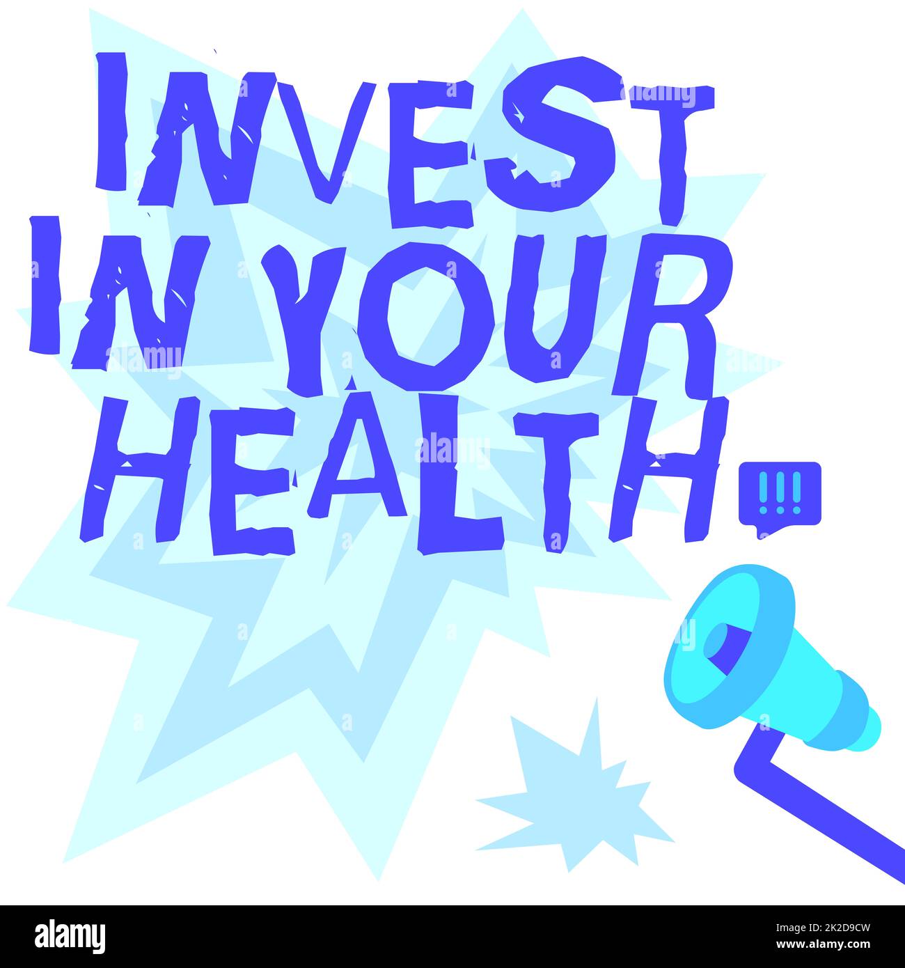 Textzeichen mit „Invest in Your Health“. Internetkonzept Leben Sie ein gesunder Lebensstil Qualität Essen für Wellness Megafon Zeichnen mit Lightning Wave Sound laute Ankündigung. Stockfoto