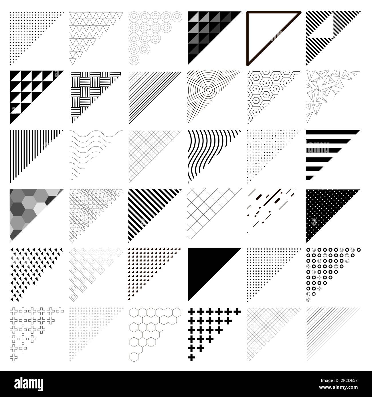 36 verschiedene Dreiecke mit unterschiedlichen Mustern – Vektor Stockfoto