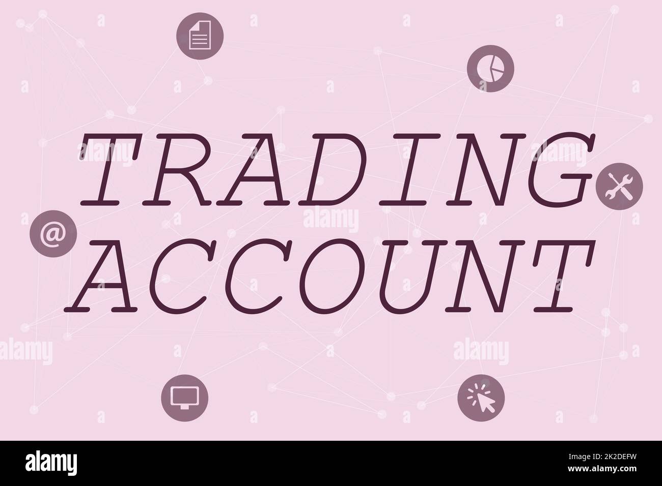 Konzeptioneller Titel Trading Account. Konzept, das ein Investmentkonto mit Wertpapierbargeld oder anderen Beteiligungen bedeutet Linie illustrierte Hintergründe mit verschiedenen Formen und Farben. Stockfoto